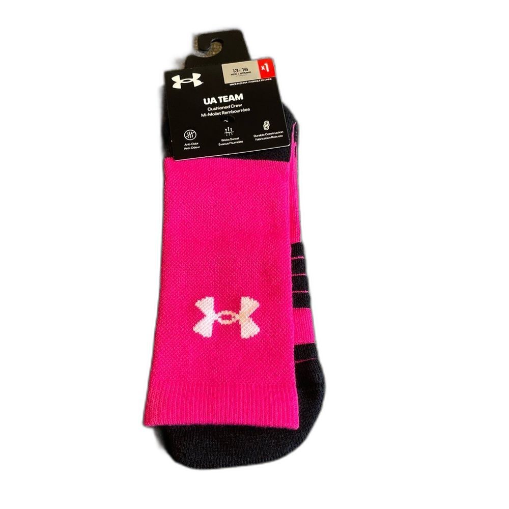 UNDER ARMOUR UA Team Mens  XL 13-16  OVER THE CALF  PINK Sock Anti Odor Cushion